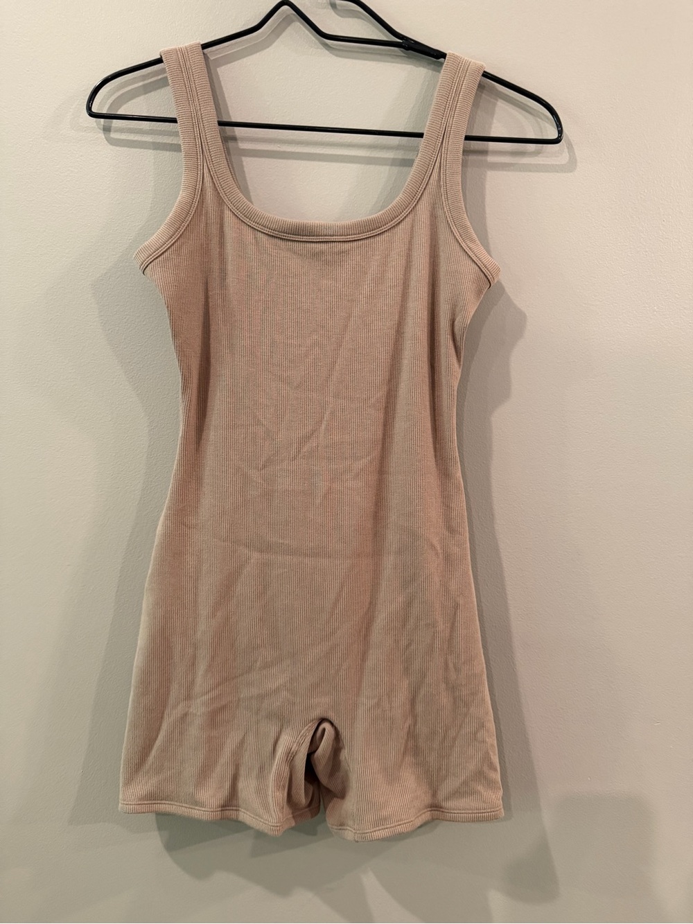 No Boundaries Sleeveless Ribbed Bodysuit Romper in Beige